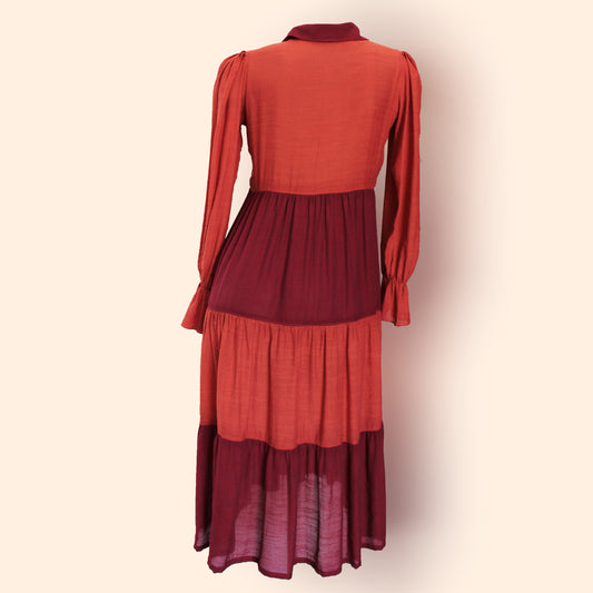 Vestido Coatlán largo, manga larga, color shedron