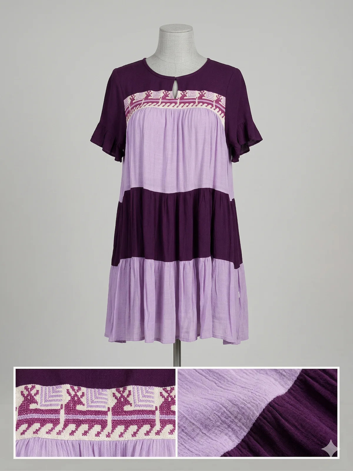 Vestido corto Morado con bordado de Coatlán