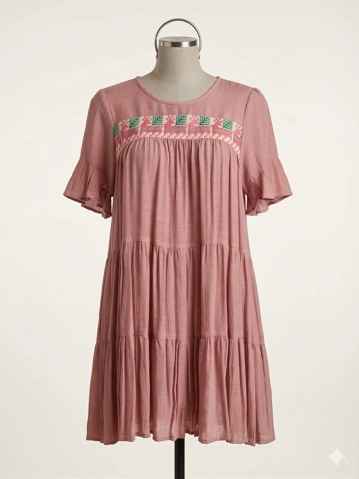 Vestido corto Rosa con bordado de Coatlán