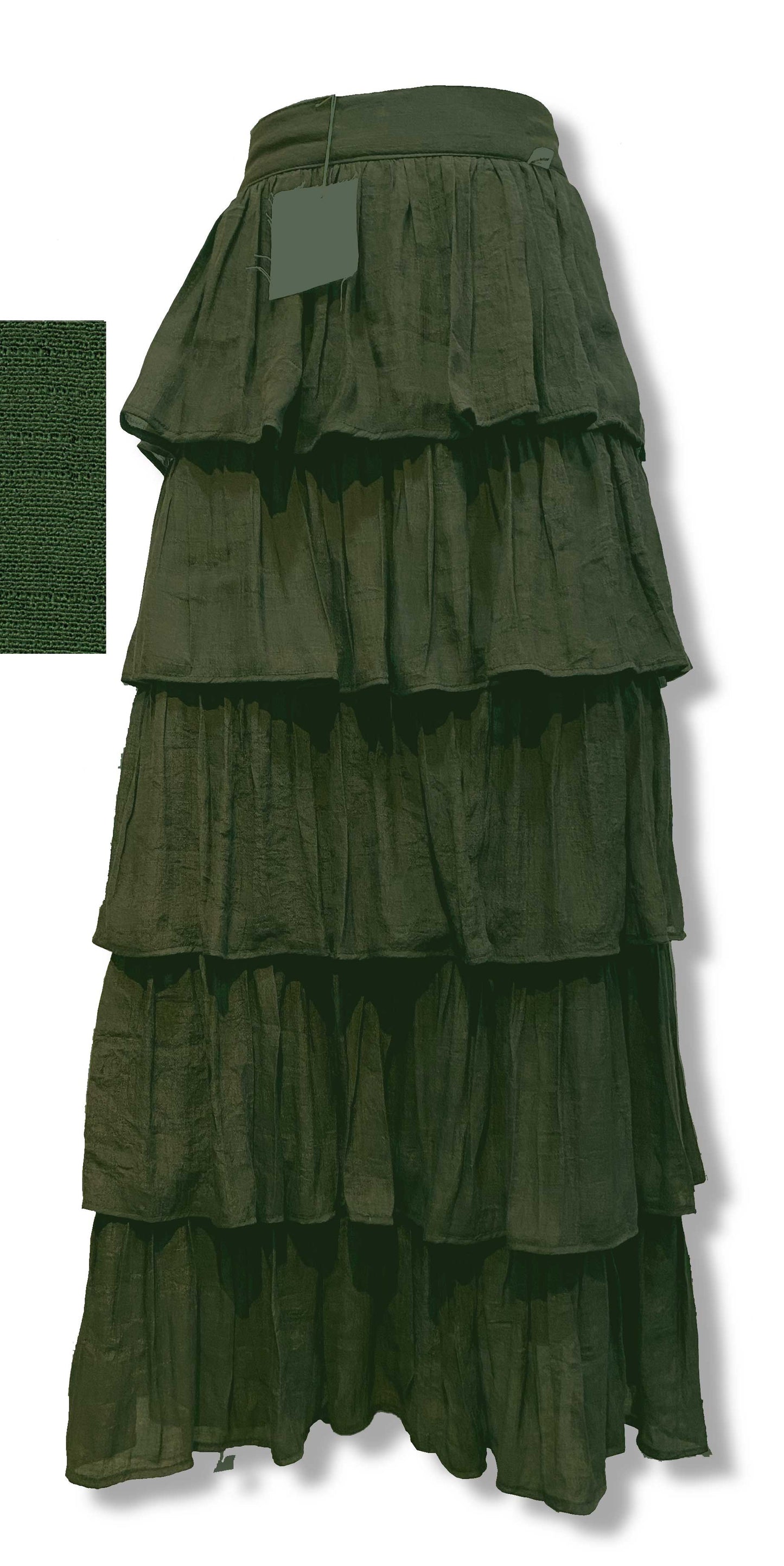 Blusa Emma unitalla y Falda larga 5 olanes Mediana Verde Olivo