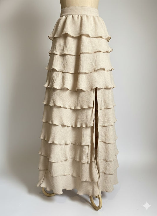 Falda de Tencel color natural con olanes, hecha en Oaxaca para eventos de día