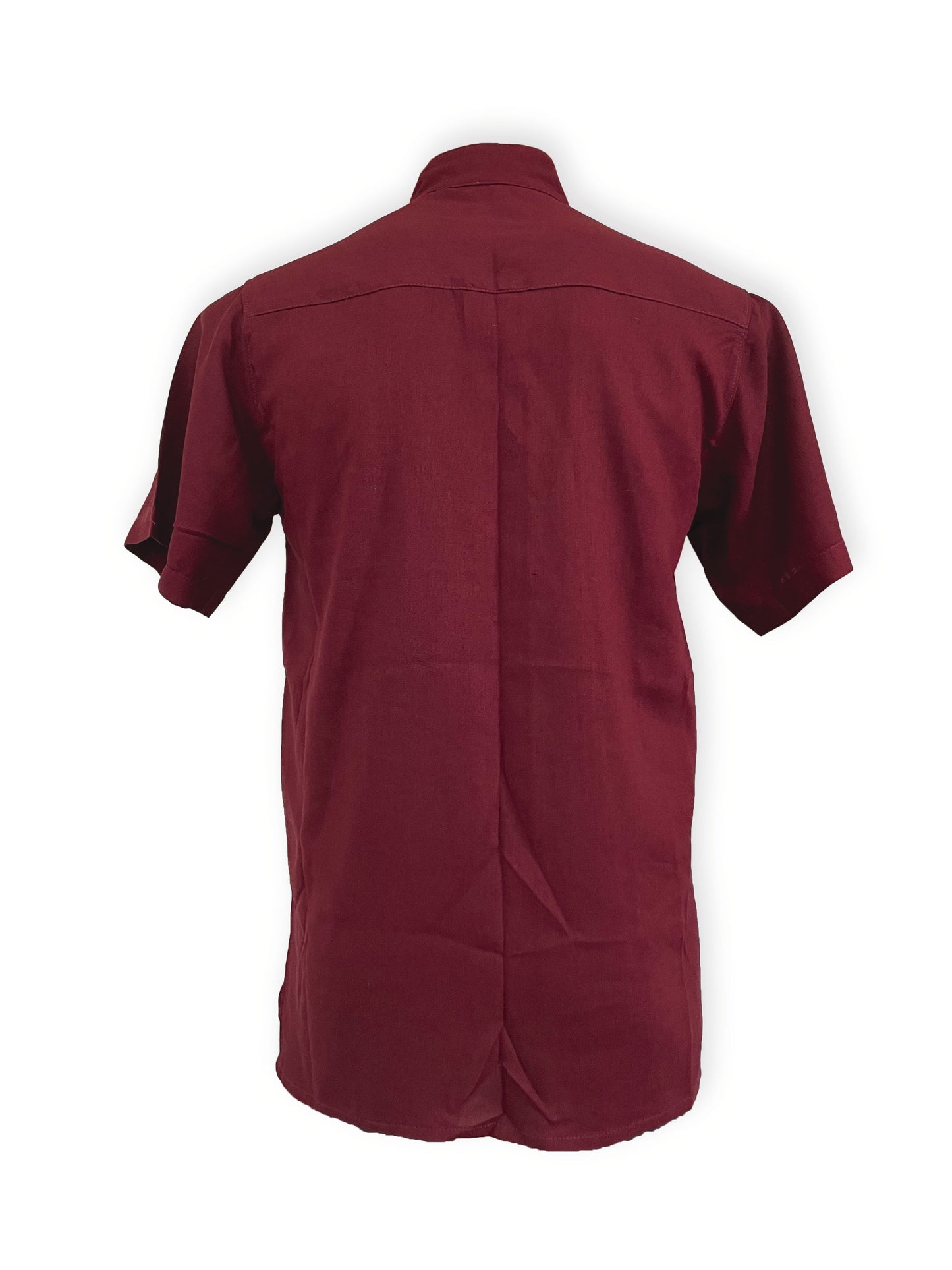 Camisa Herrería, de lino, manga corta color vino, tallas CH, M, G