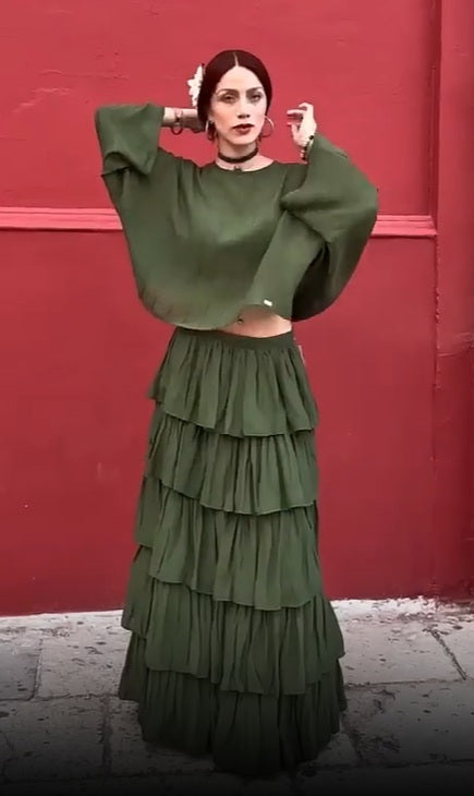 falda elegante larga 5 olanes