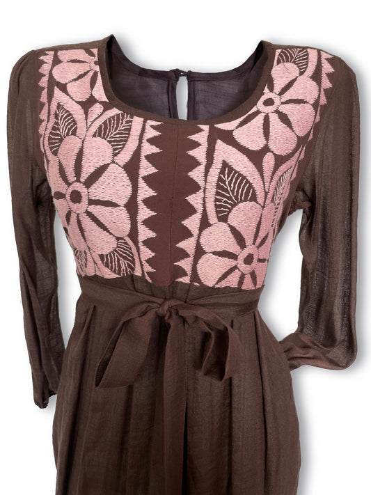 Maxi Dress tres olanes, unitalla, muchitos, pieza única,café