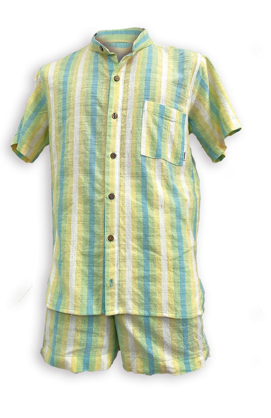 Camisa con textil de telar de pedal, mediana, muchitos