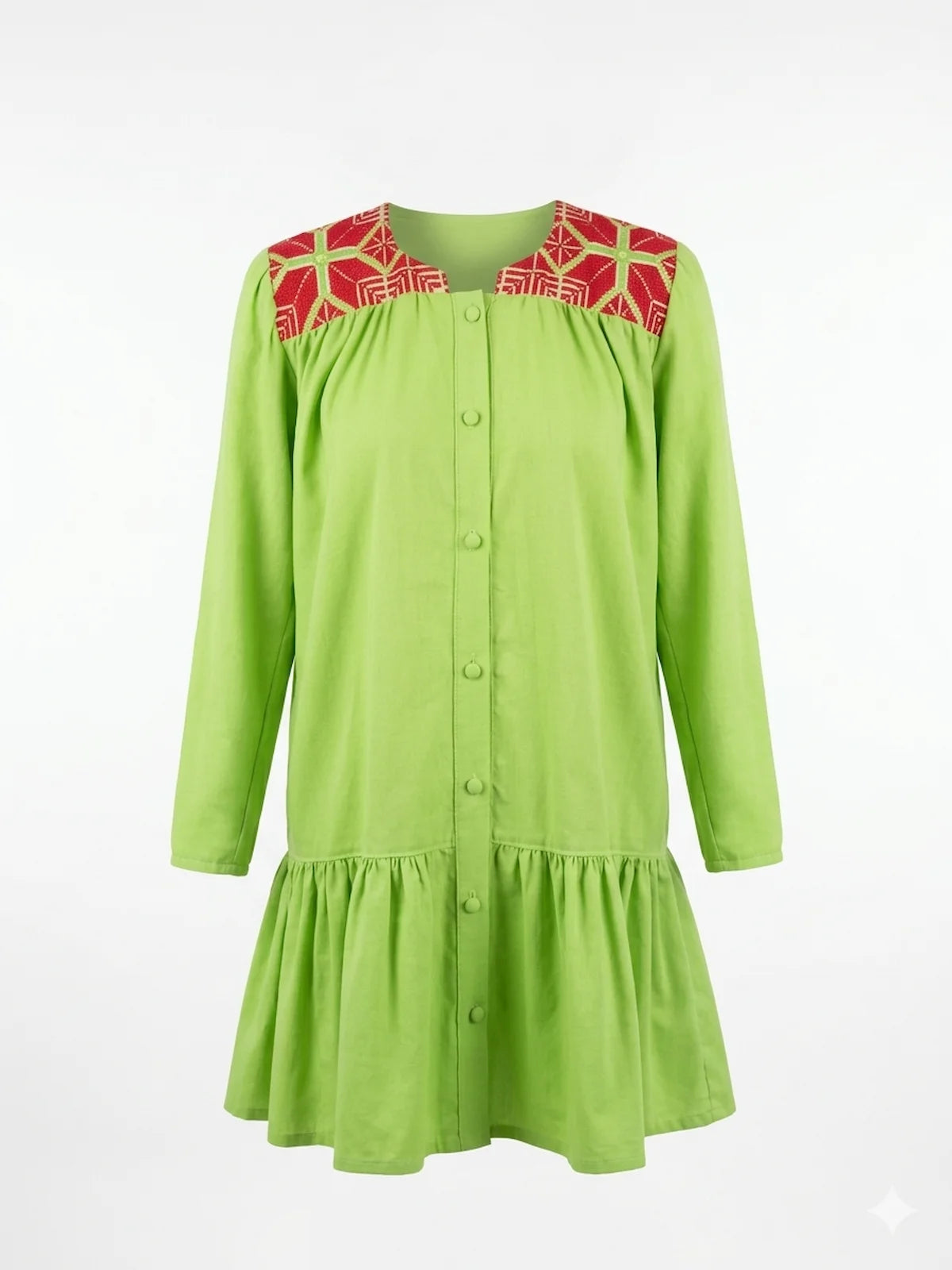 vestido de lino color verde artesanal mexicano