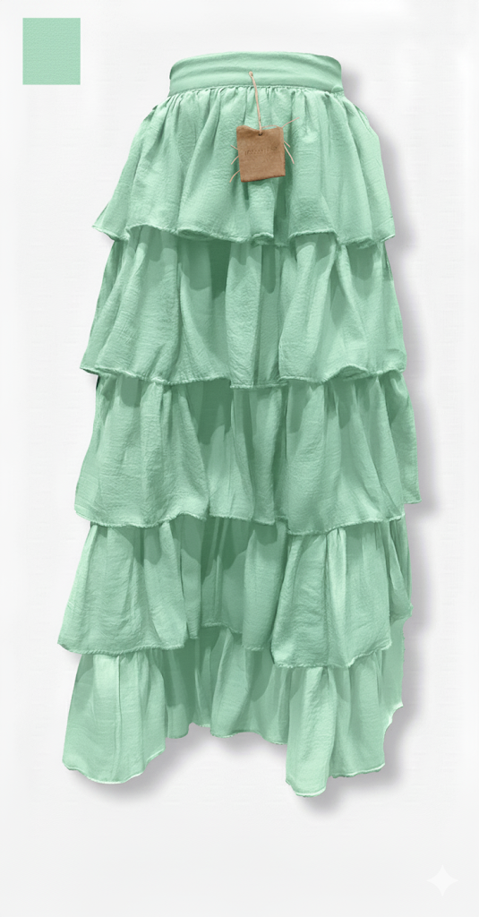 falda larga con vuelos para la festejada que acapara las miradas