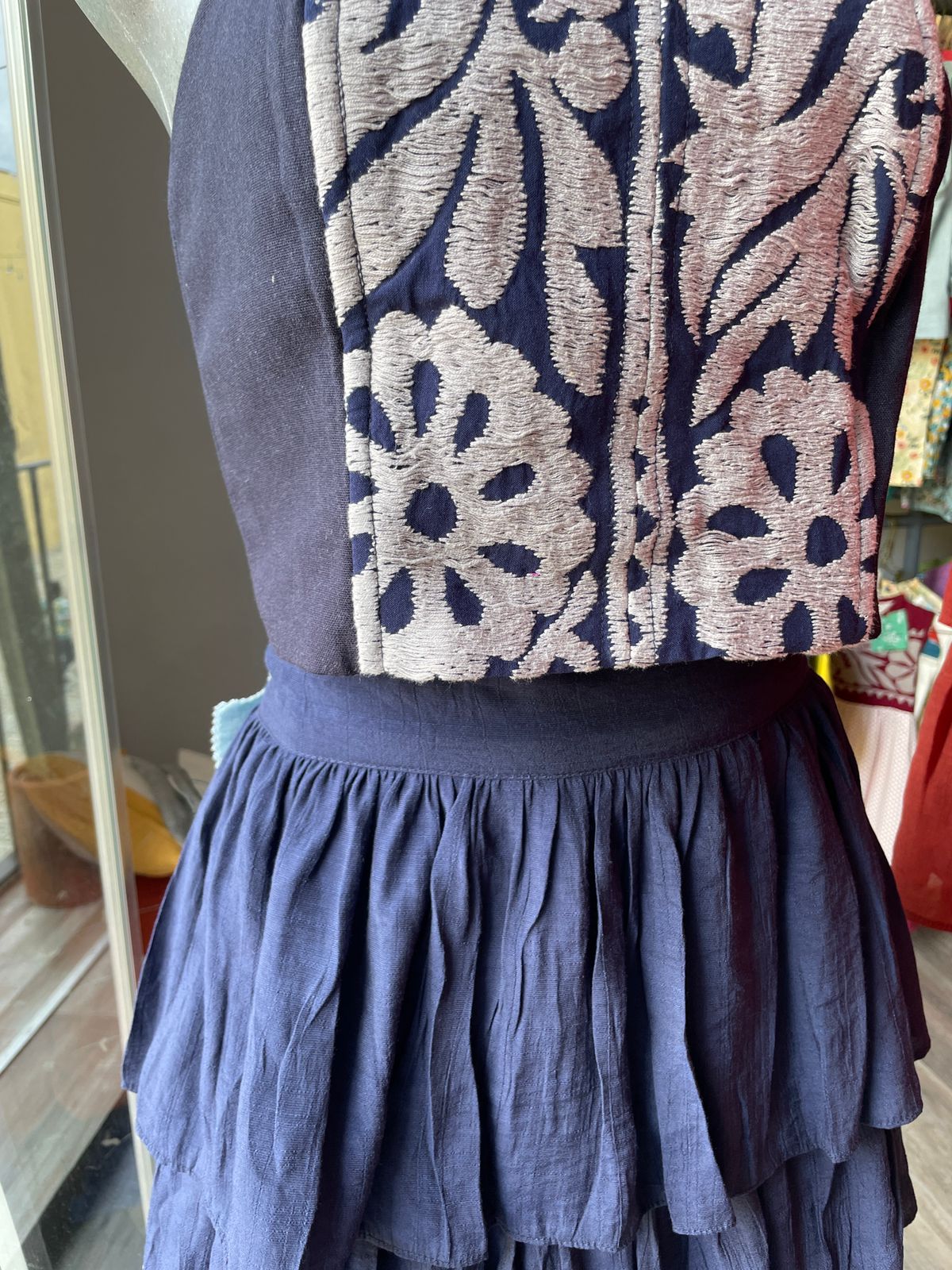 Paquete falda olanes y corset Azul con Gris