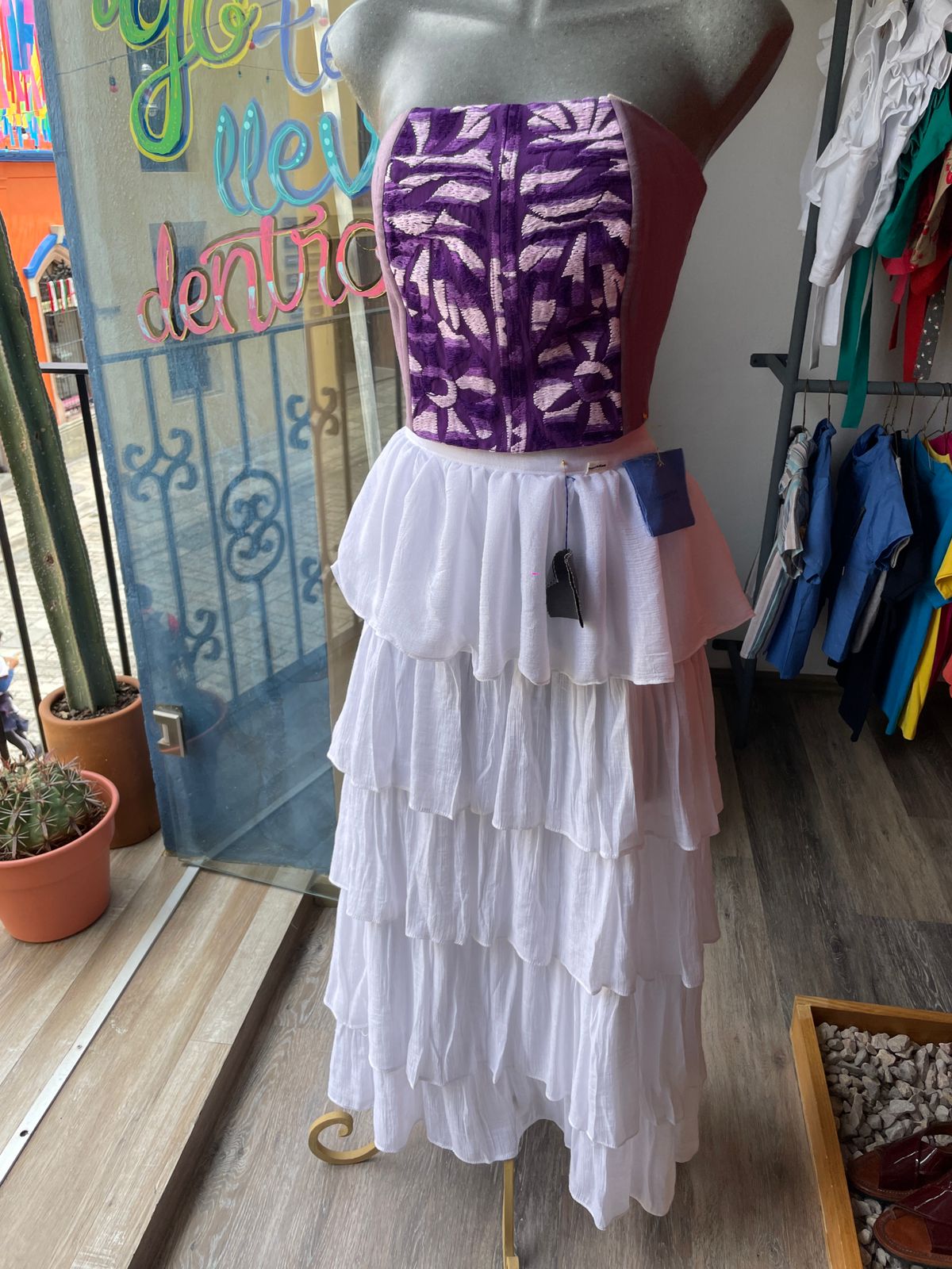 Paquete de falda blanca y corset lila/morado Grande