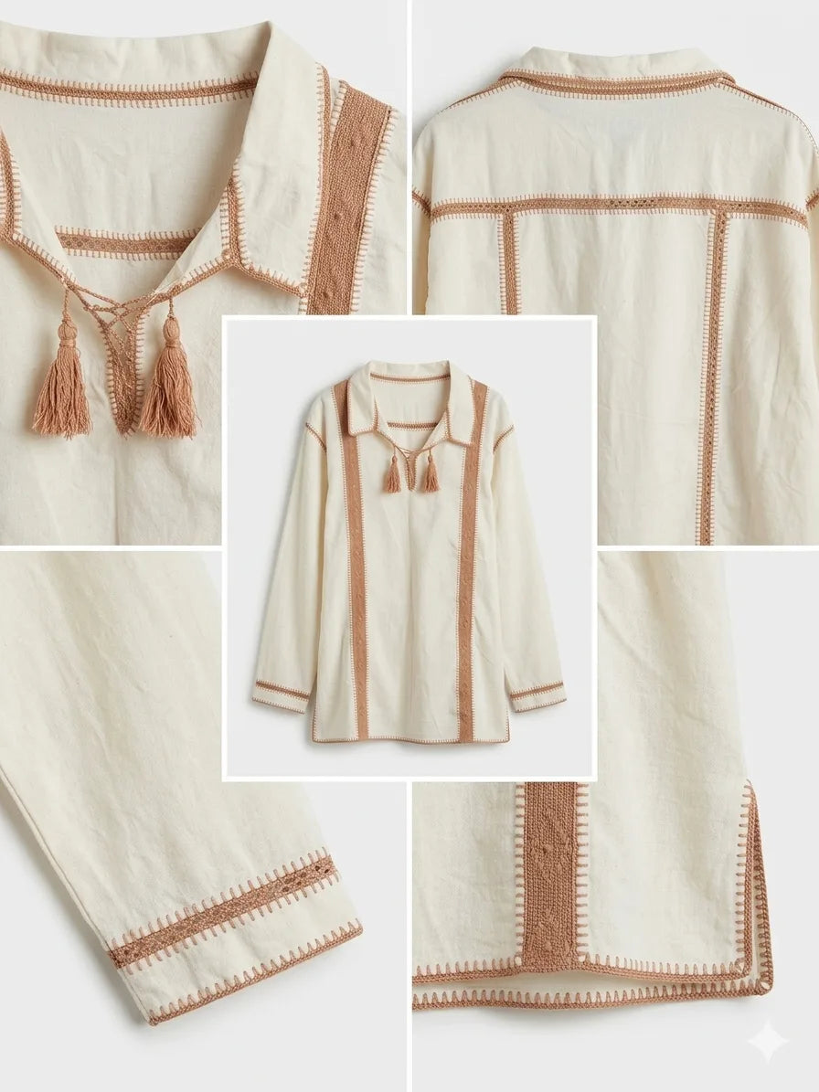 Camisa Artesanal de Manta unida con tejido Crochet | Pieza Única de Autor