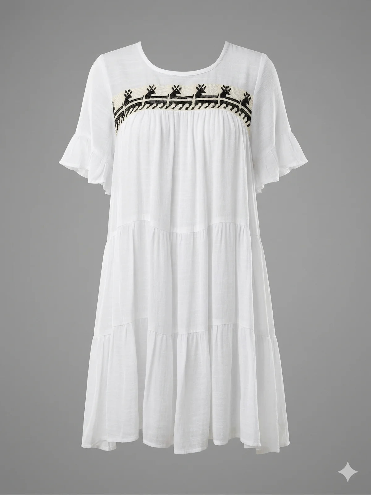 Vestido-corto-de-tencel-color-blanco-con-bordado-artesanal-de-Coatlán- Oaxaca-vista-frontal