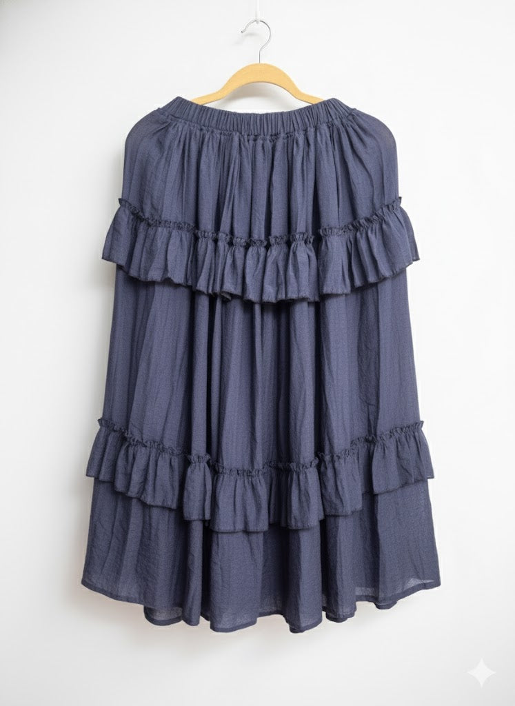 falda en Tencel midi color azul profundo versatil elegante para toda ocasión