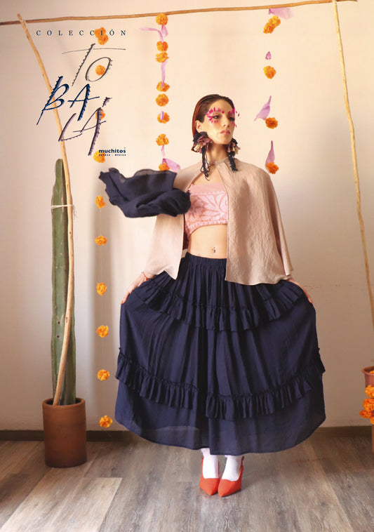 falda tencel hecha en oaxaca para rompehielos cocktail look campirano