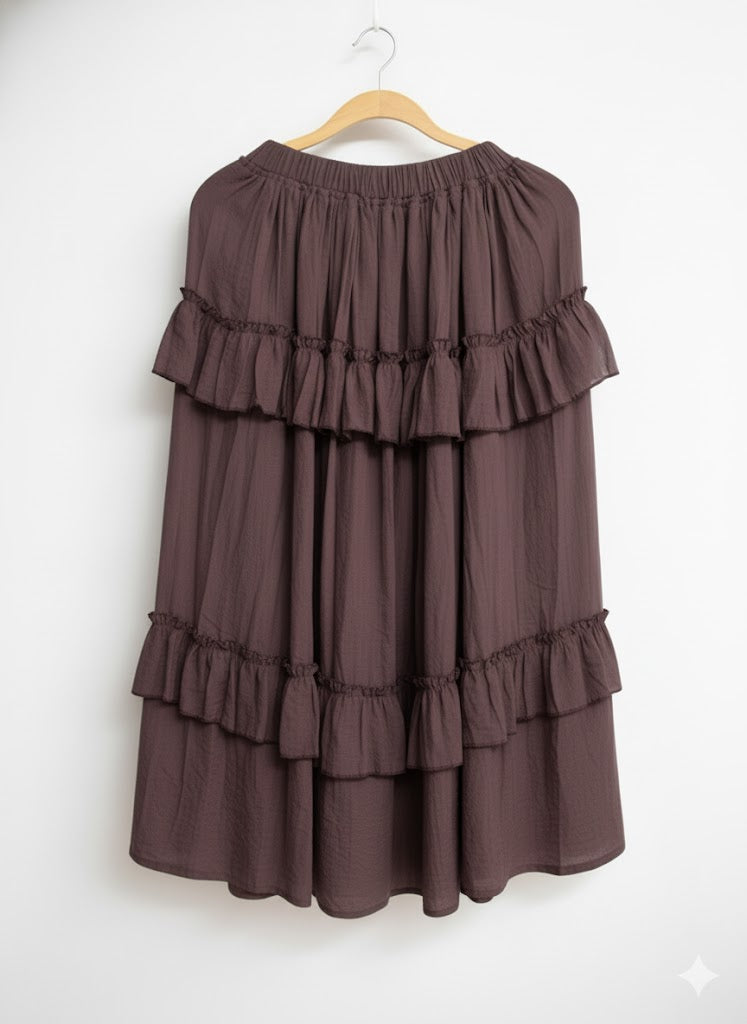 falda midi color cafe combinable infalible