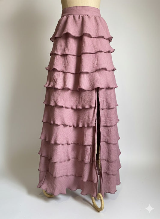 Falda rosa viejo de Tencel con olanes, dulzura y estilo para fiestas de día