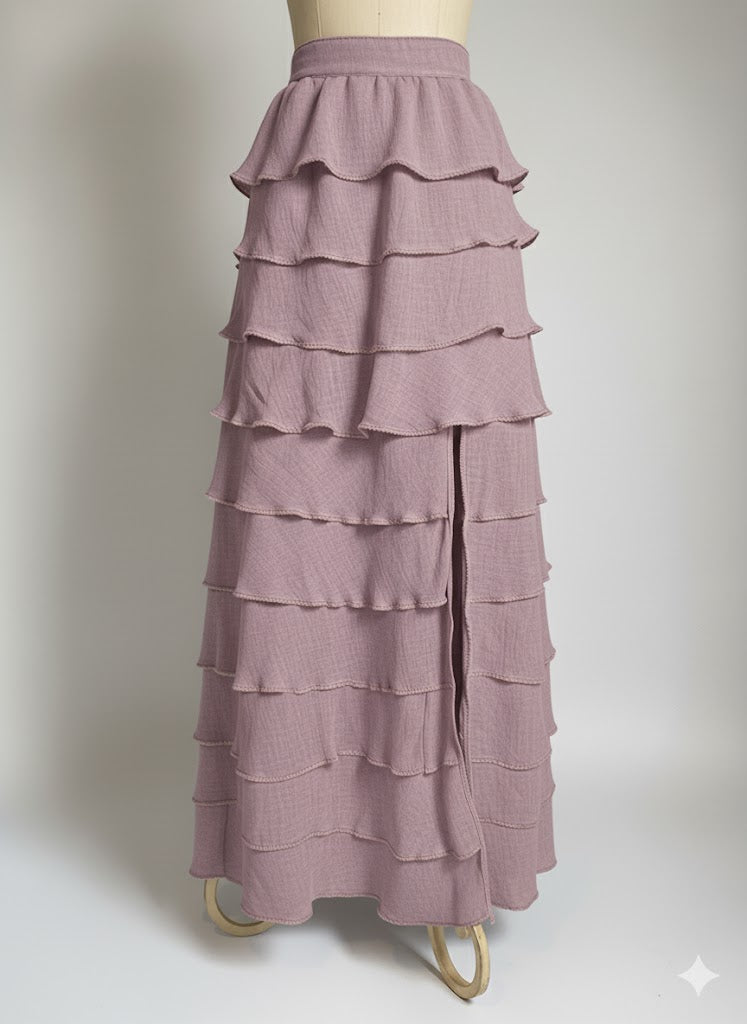 Falda lila de Tencel con olanes, dulzura y estilo para fiestas de día