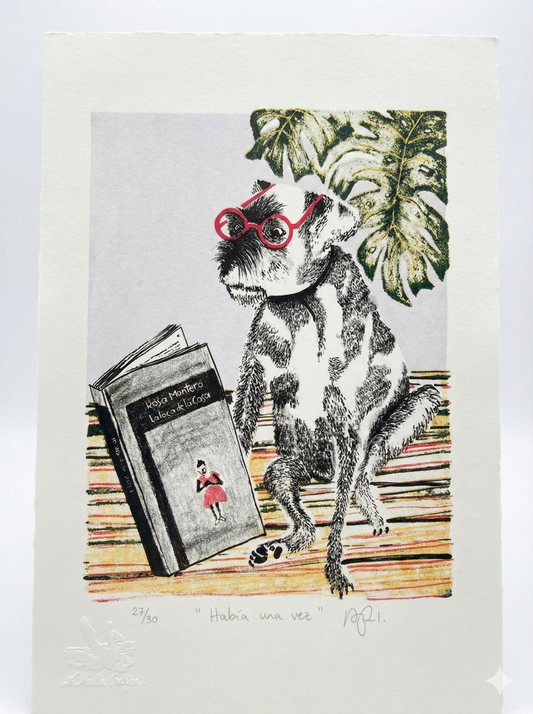 litografia habia una vez con perro Adriana Pascual Oaxaca Mexico edición limitada 