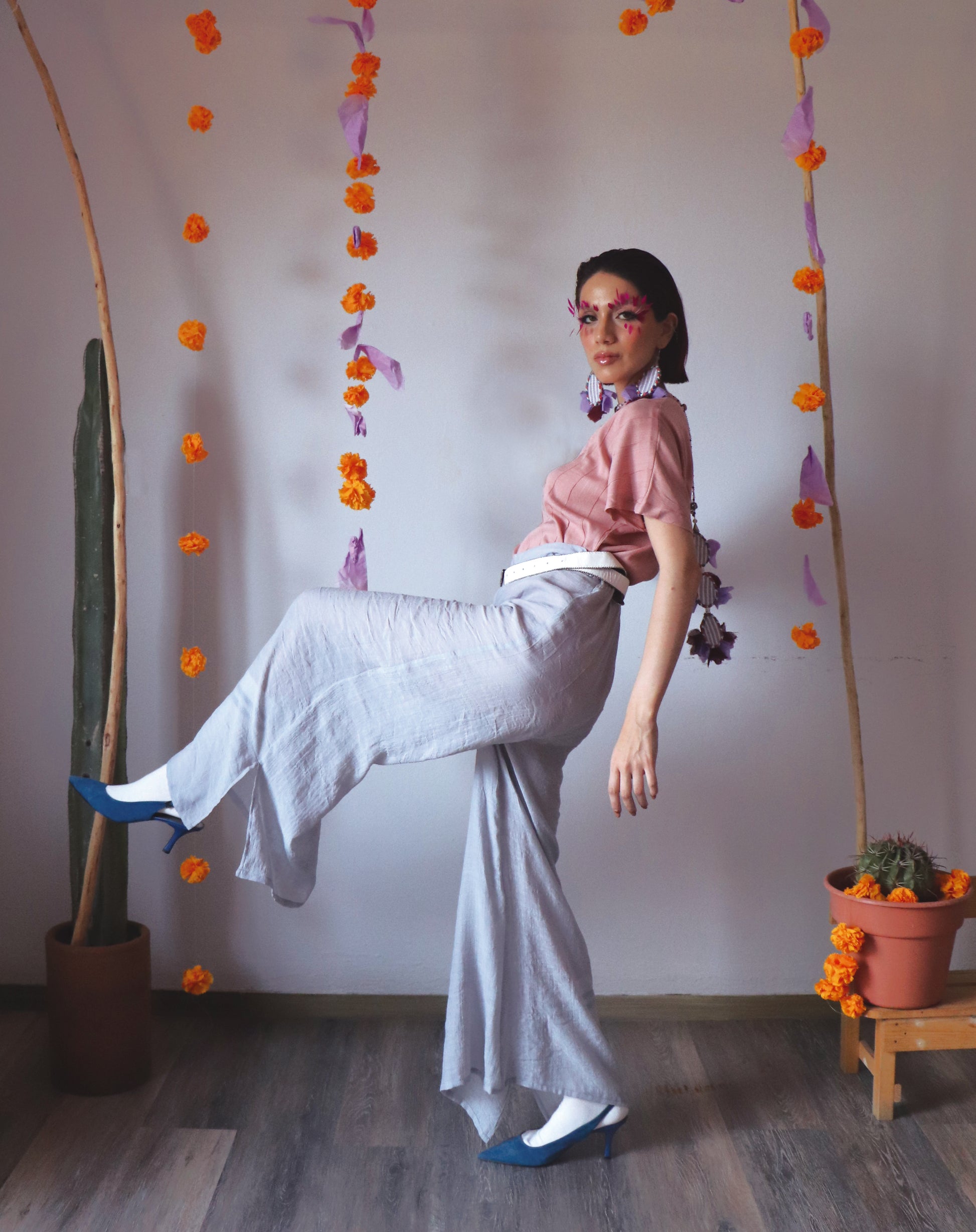 Pantalón amplio de Tencel para mujer, hecho en Oaxaca, con transparencia suave y corte tipo elefante