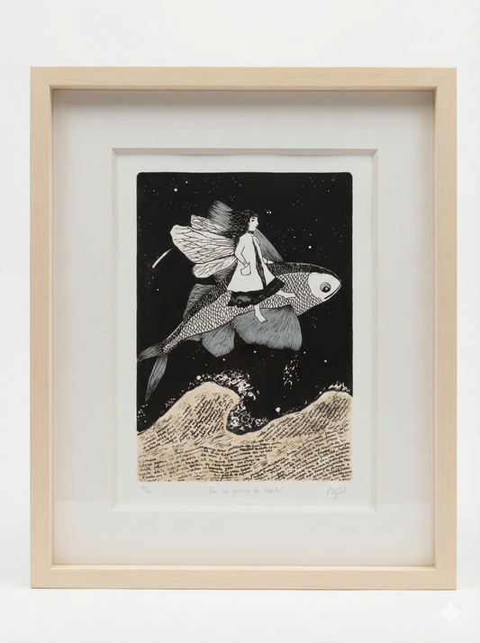 Litografía “Por la gracia de venus” por Adriana Pascual (Oaxaca). Edición limitada en papel algodón; pieza ideal para coleccionistas de arte contemporáneo mexicano.