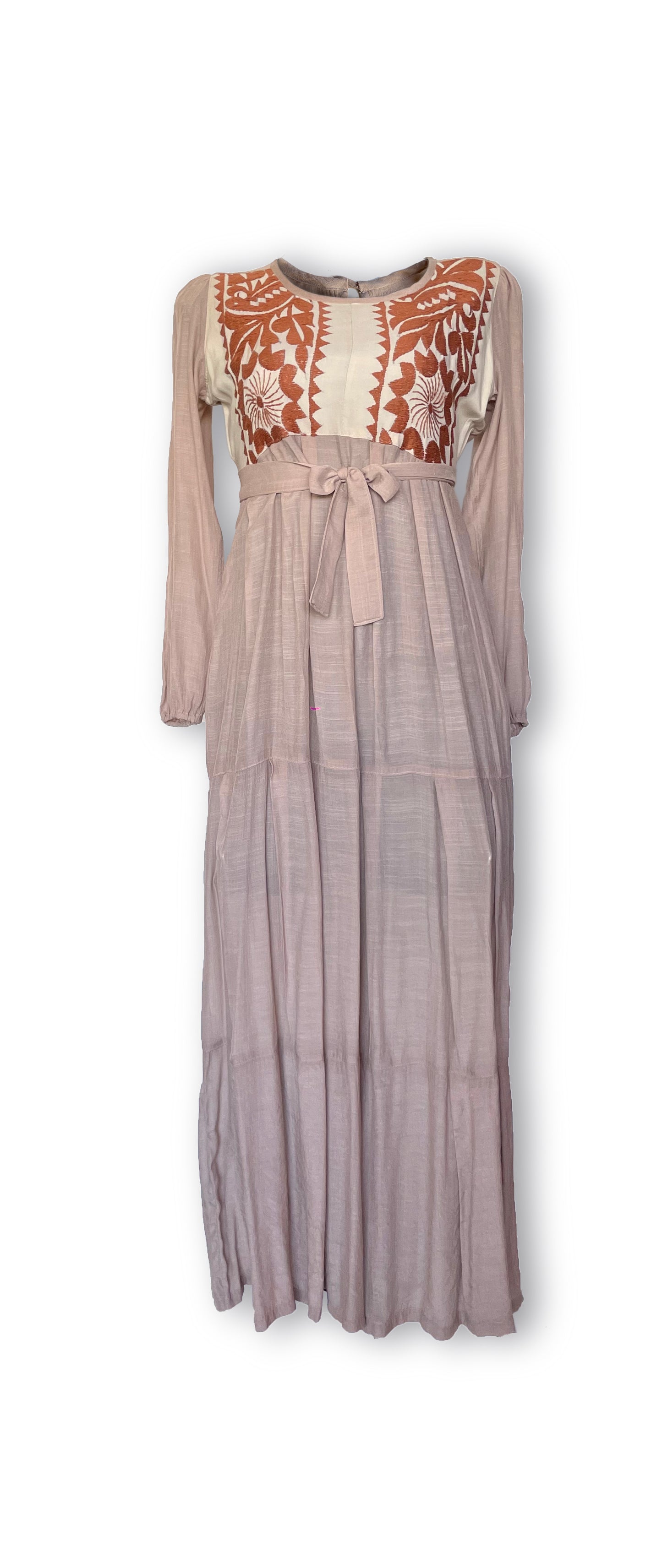 Maxi Dress tres olanes, unitalla, muchitos, pieza única, beige