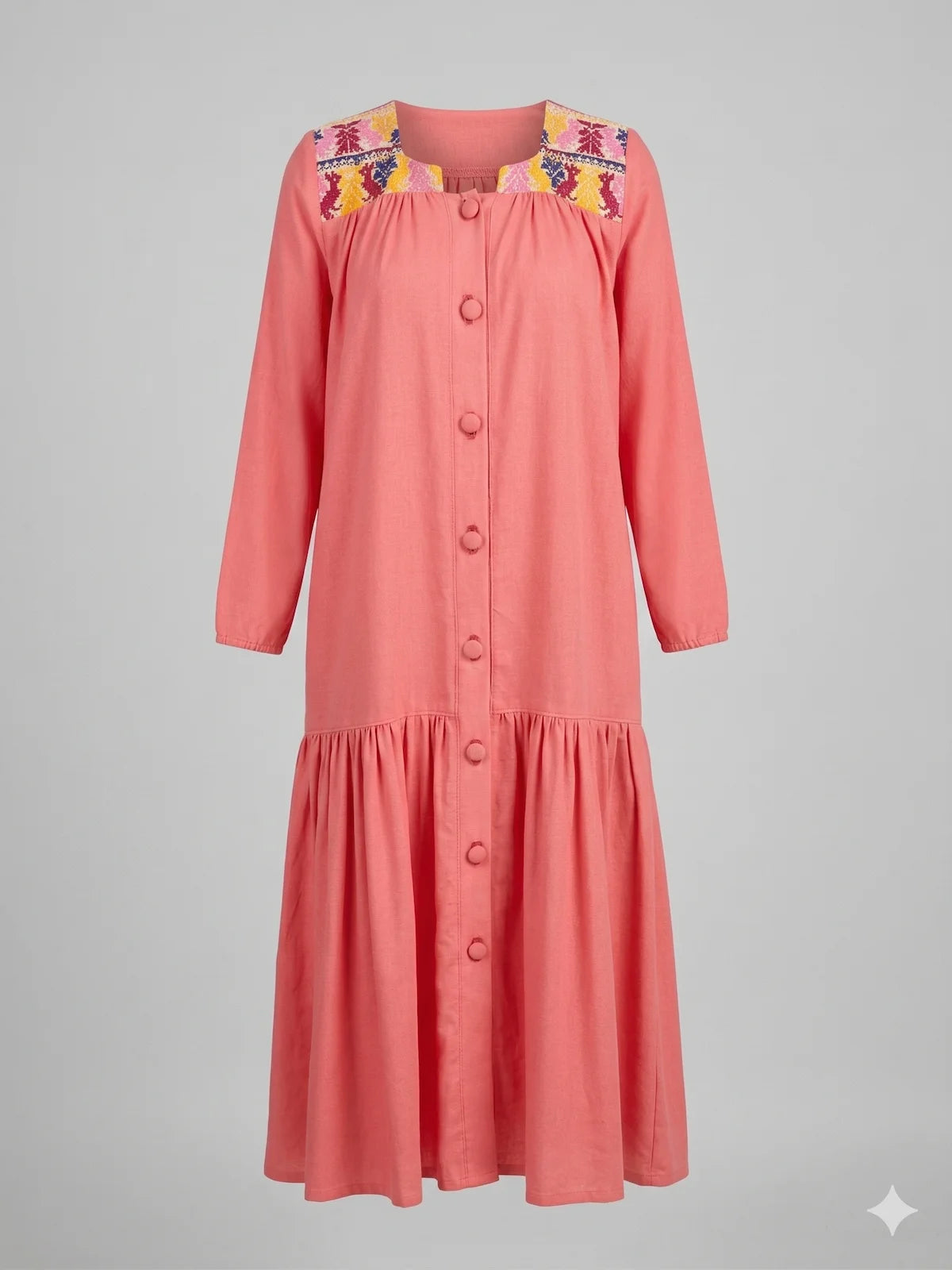 Vestido largo de Lino Bordado a mano en Oaxaca - Modelo Sofía