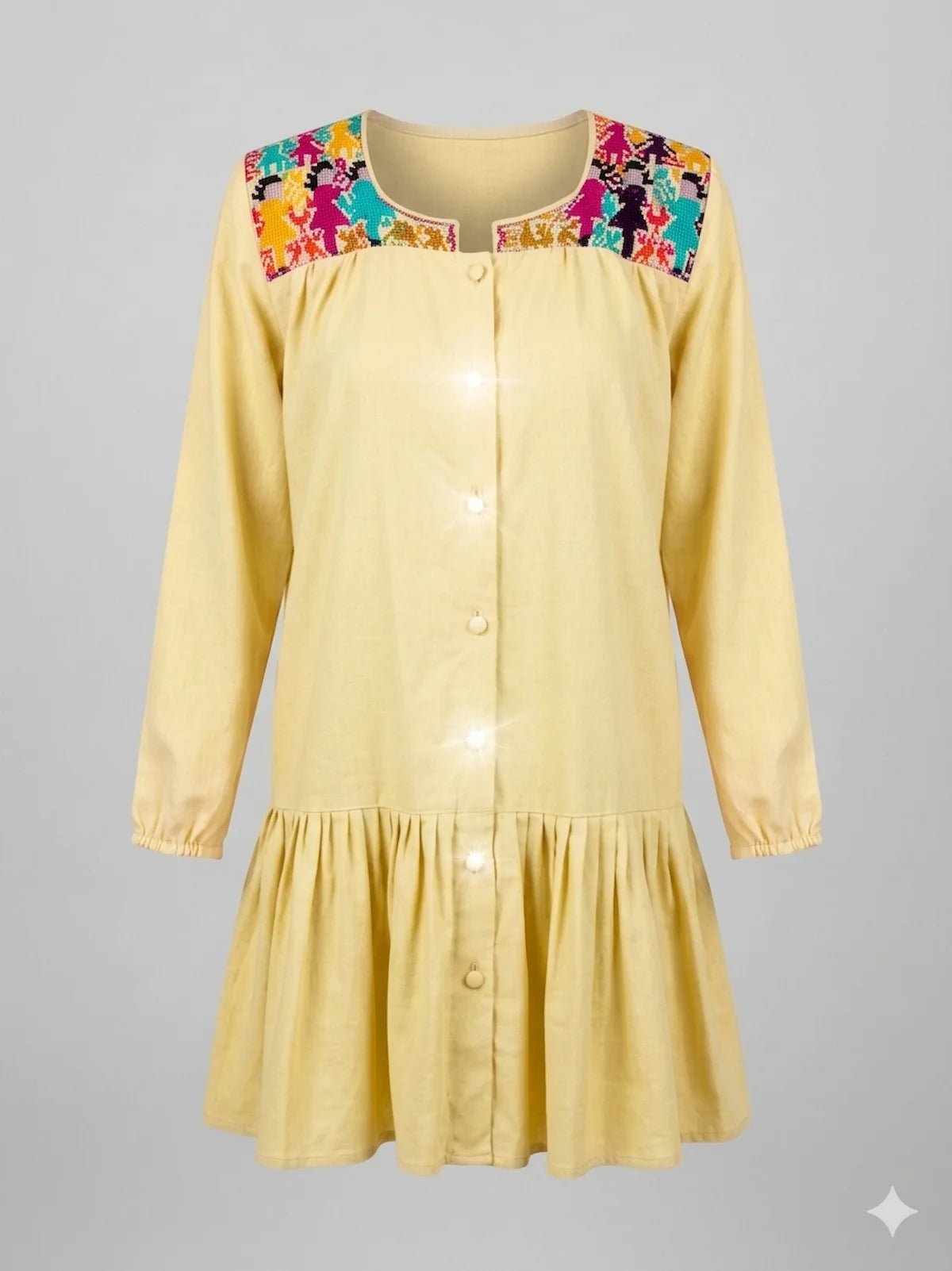 Vestido corto de Lino Bordado – Silueta Charleston Holgada modelo Sofia