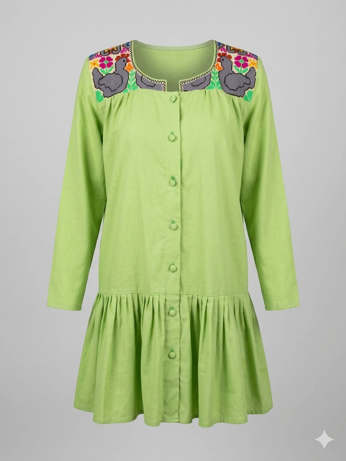 vestido artesanal mexicano verde gallinas
