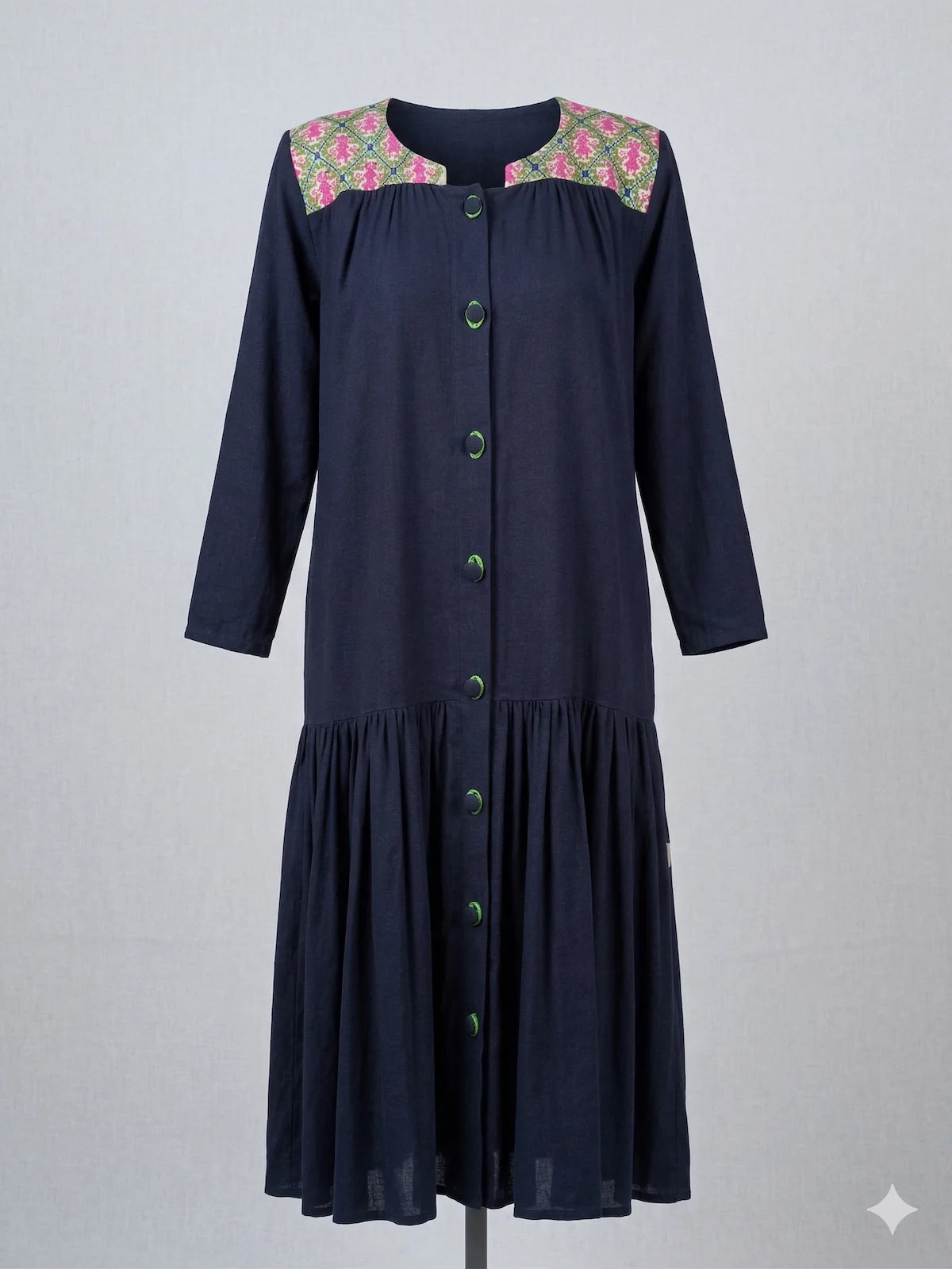 hermoso vestido artesanal mexicano largo azul marino