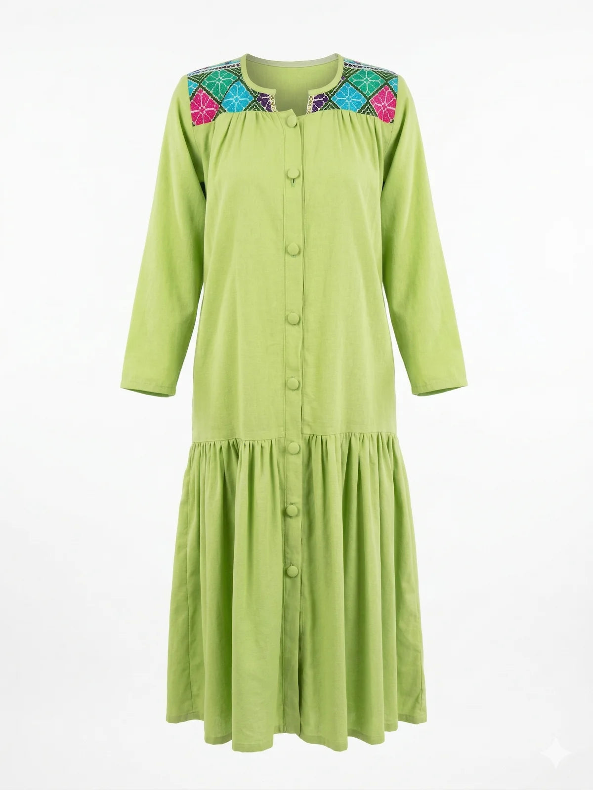 Vestido largo de Lino Bordado a mano en Oaxaca - Modelo Sofía