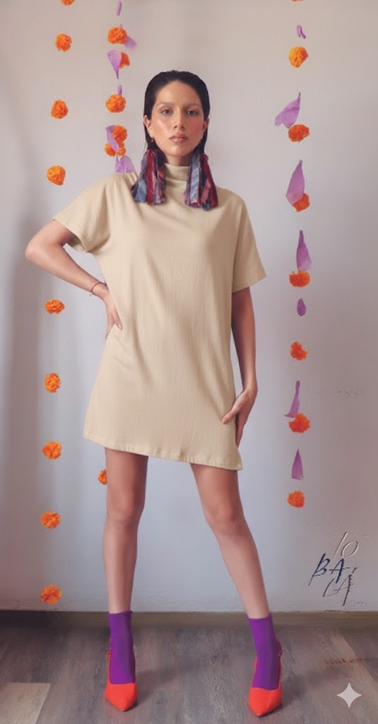 vestido impacto cuello alto moda sustentable