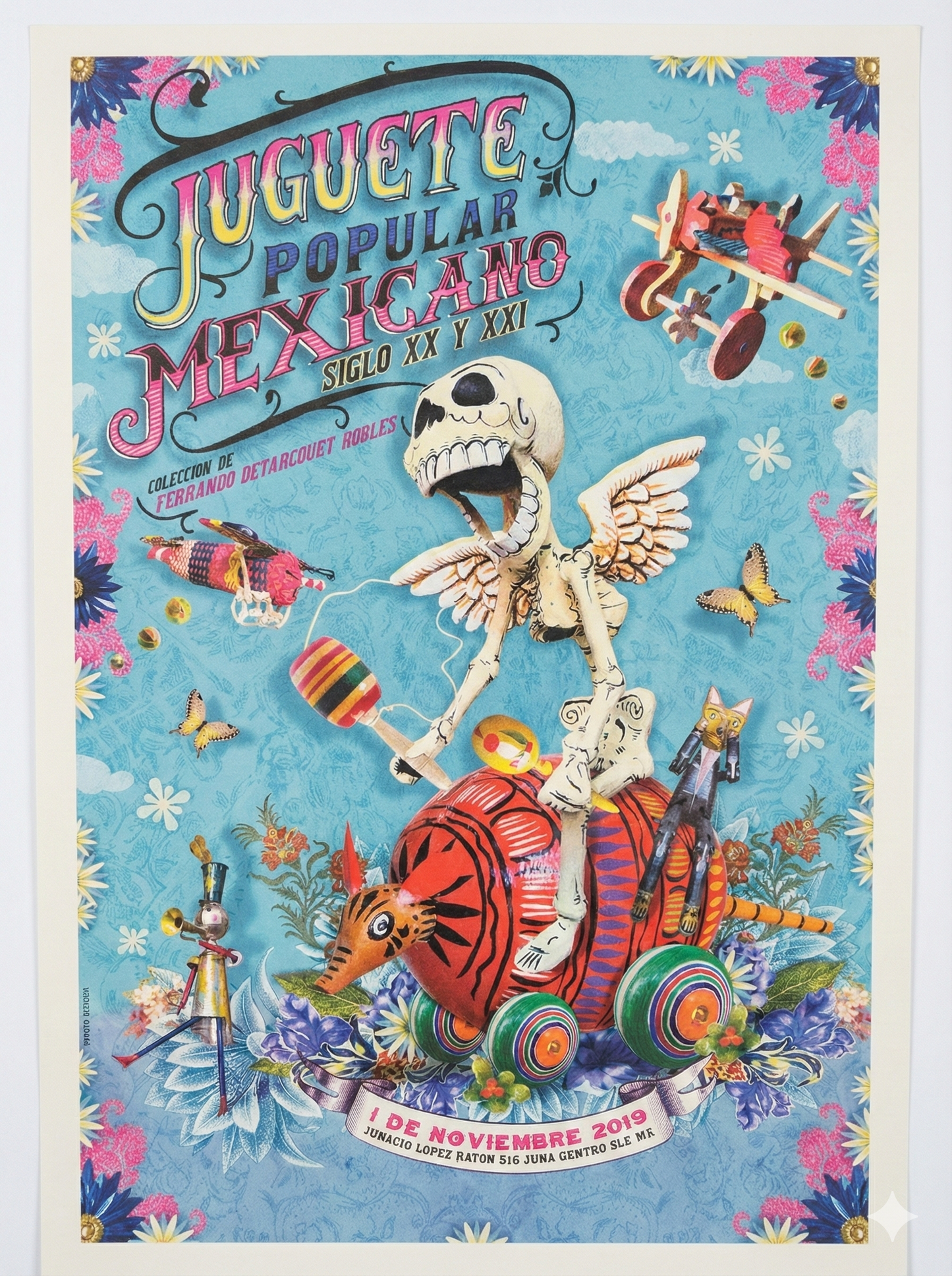 Cartel Zovek Juguete mexicano, serigrafía 44×64 cm; colores vibrantes.